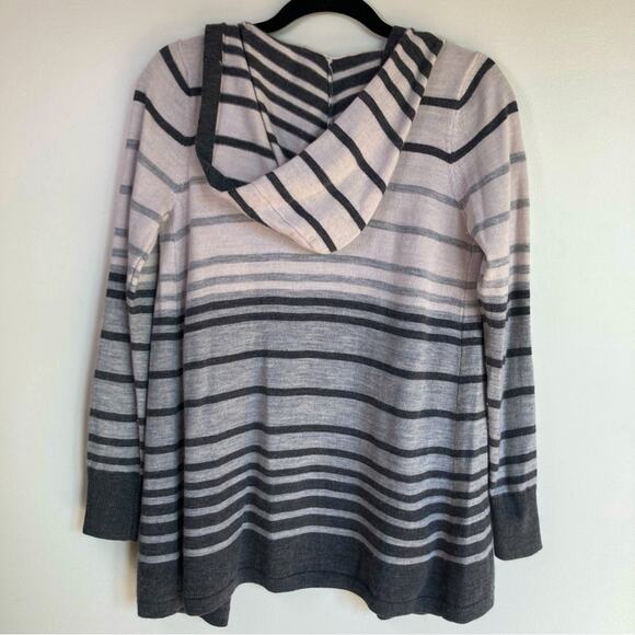 Fenn Wright Manson Womens M 100% Merino Wool Stripe Open Hoodie Nautical Beachy - Picture 2 of 9